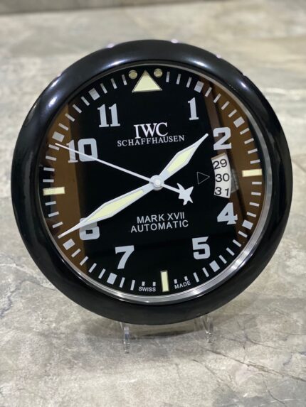 IWC wall clock black dial luminous Arabic numerals pilot hands