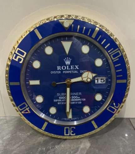 Luxurious submariner wall clock  in gold and blue bezel with blue face