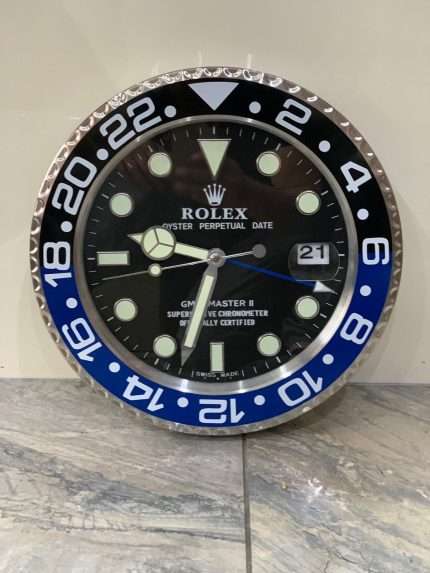 Luxurious wall clock GM MASTER II (Batman) in black and blue bezel with black face