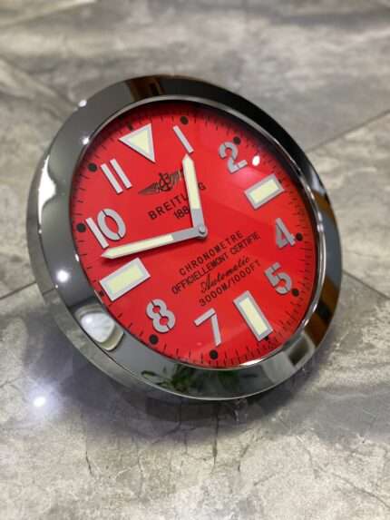 Luxurious stainless steel case, wall clock based on the BREITLING in silver steel with red face