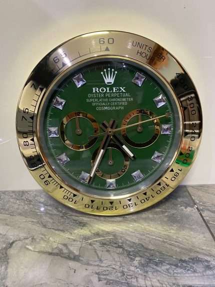 DAYTONA Wall Clock | Yellow gold bezel and Green face (DIAMOND DIAL)