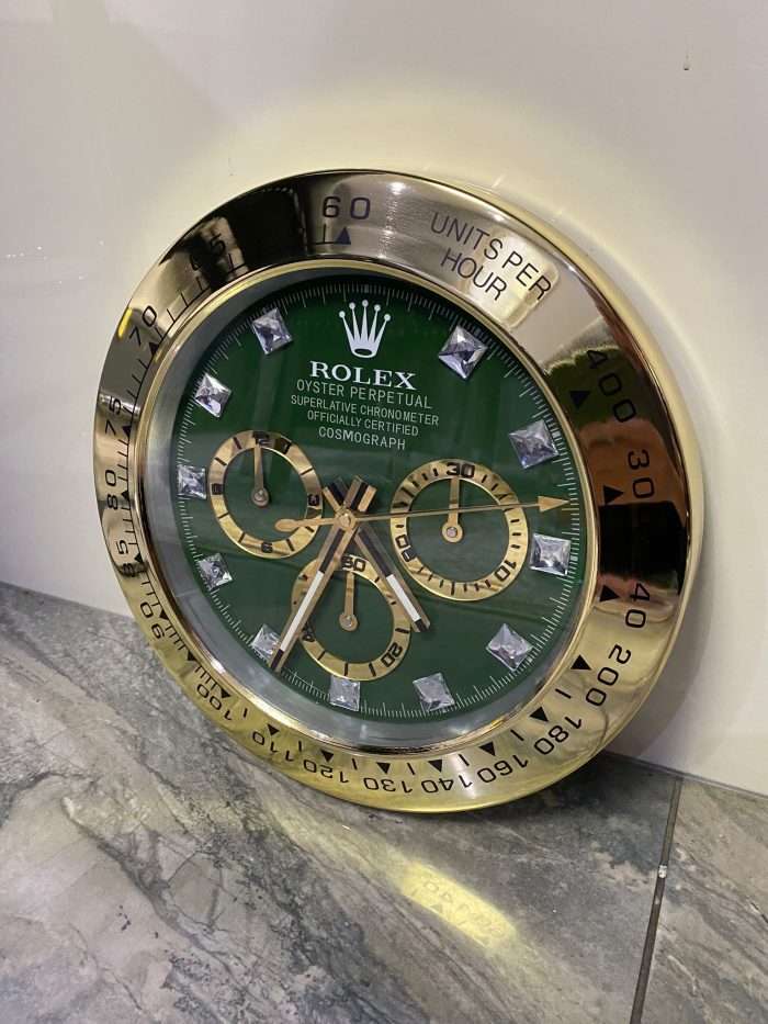 DAYTONA Wall Clock | Yellow gold bezel and Green face (DIAMOND DIAL)