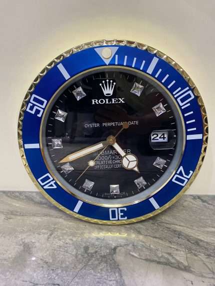 Luxurious wall clock SUBMARNER in blue bezel with black face