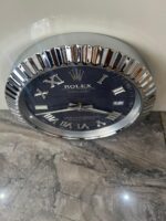Luxurious Rolex Datejust Wall Clock in Platinum Silver Bezel Black face - Image 3
