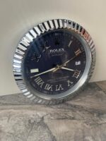 Luxurious Rolex Datejust Wall Clock in Platinum Silver Bezel Black face - Image 4